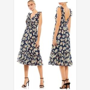 Ienna Mac Duggal Flowy Floral Print V Neck Cap Sleeve Midi Dress SZ 0 NEW 55665